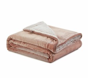 Throws & Blankets |   Zakary 60"X80 Twin Flannel Heatheredsherpa Blanket Throws & Blankets Blush