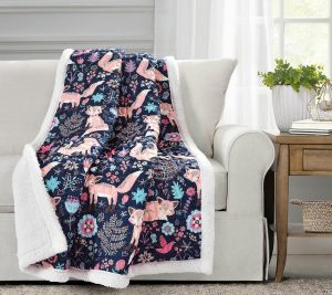 Throws & Blankets |   Pixie Fox 50" X 60" Sherpa Throw By Throws & Blankets Navy/Pink