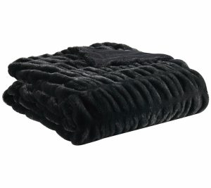 Throws & Blankets |   Home Ruched Faux Rabbit Fur 50X0 Throw Throws & Blankets Black