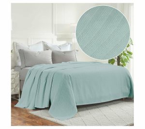 Throws & Blankets |   Milan Cotton Textured Striped Woven Blanket,Cal King Throws & Blankets Aqua